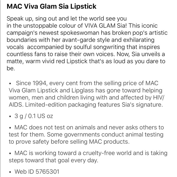 Brand New MAC Cosmetics Viva Glam Sia Lipstick - Picture 8 of 12